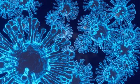 3D rendering Microscope cells Coronavirus 2019 closes up, looking at the micr Stock Illustration