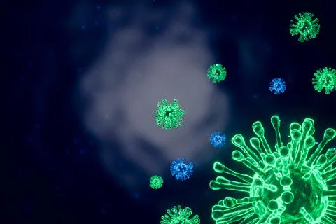 3D rendering Microscope cells Coronavirus 2019 closes up, looking at the micr Stock Illustration