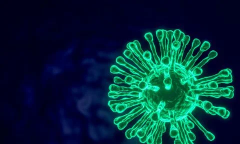 3D rendering Microscope cells Coronavirus 2019 closes up, looking at the micr Stock Illustration