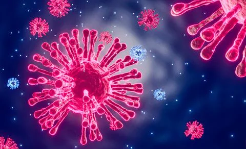 3D rendering Microscope cells Coronavirus 2019 closes up, looking at the micr Stock Illustration