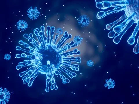 3D rendering Microscope cells Coronavirus 2019 closes up, looking at the micr Stock Illustration