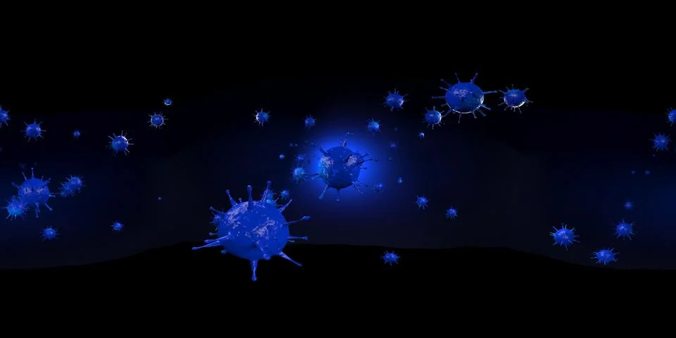 3d rendering Microscope virus- bacteria close up.  Equirectangular  360 VR im 스톡 일러스트