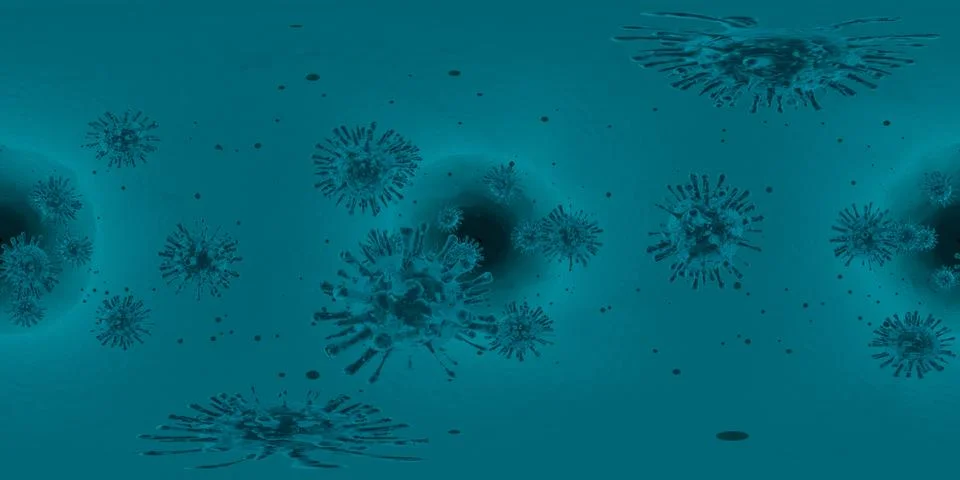 3d rendering Microscope virus- bacteria close up.  Equirectangular  360 VR im Stock-Illustration