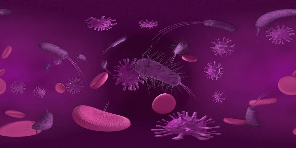 3d rendering Microscope virus bacteria close up.  Equirectangular  360 VR ima 库存插图