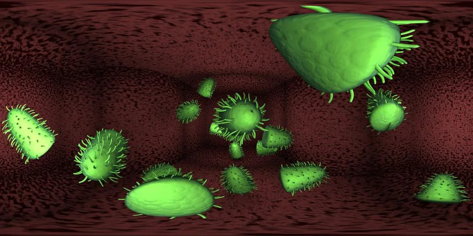 3d rendering Microscope virus- bacteria close up.  Equirectangular  360 VR im 库存插图