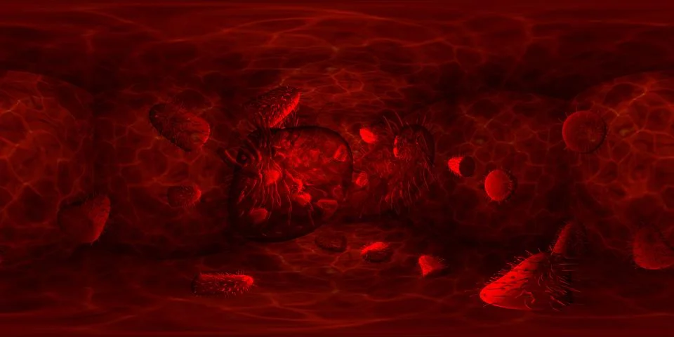 3d rendering Microscope virus- bacteria close up.  Equirectangular  360 VR im Stock-Illustration