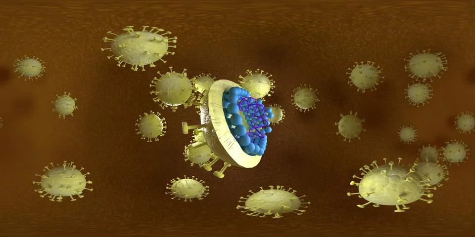 3d rendering Microscope virus- bacteria close up.  Equirectangular  360 VR im 스톡 일러스트