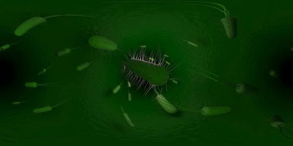 3d rendering Microscope virus- bacteria close up. Equirectangular 360 VR i... Stockfoto's