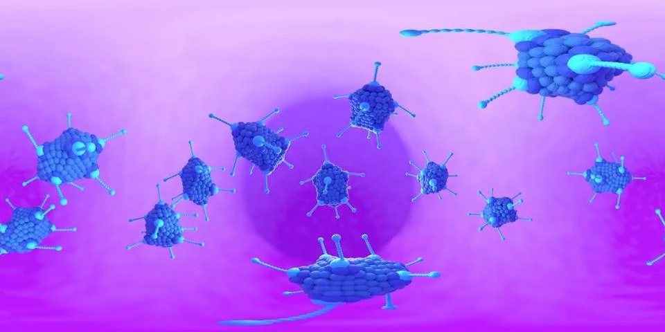 3d rendering Microscope virus- bacteria close up. Equirectangular 360 VR i... Stock-Fotos