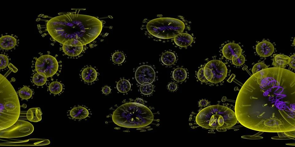 3d rendering Microscope virus- bacteria close up. Equirectangular 360 VR i... Stock-Fotos