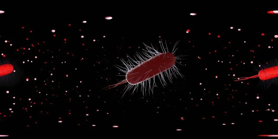 3d rendering Microscope virus- bacteria close up. Equirectangular 360 VR i... Stock-Fotos