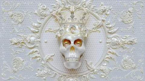 3D Rendering Milky White Antique Skull Background Stock-Illustration
