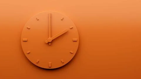 3D rendering of Minimal Orange clock 02:00. Two o'clock abstract Minimalist wall Illustrazione stock