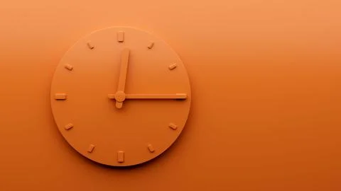 3D rendering of Minimal Orange clock 12:15 o'clock abstract Minimalist wall cloc イラスト素材