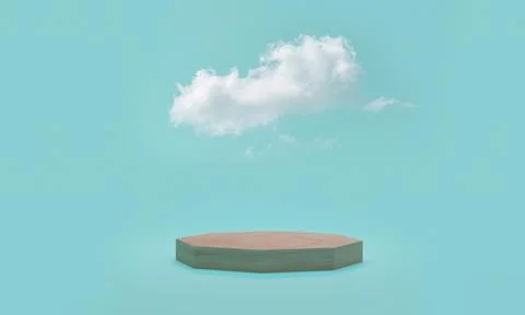 3d rendering. Minimal podium scene with cloud on blue background. Stock Illustration
