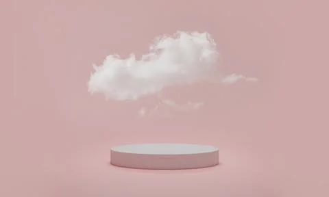 3d rendering. Minimal podium scene with cloud on pink pastel background Illustrazione stock