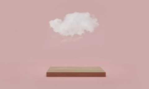 3d rendering. Minimal podium scene with cloud on pink pastel background. Illustrazione stock