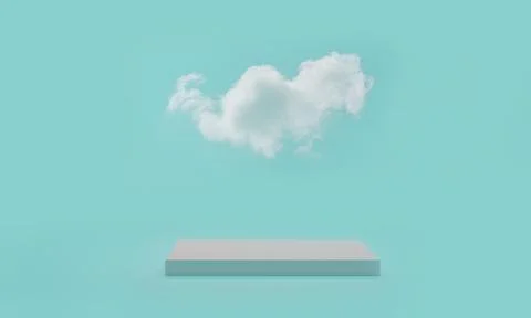 3d rendering. Minimal podium scene with cloud on blue background. Abstract pl Stock Photos
