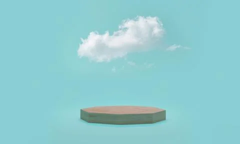 3d rendering. Minimal podium scene with cloud on blue background. Abstract pl Stock Photos