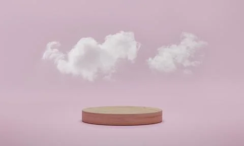 3d rendering. Minimal podium scene with cloud on pink pastel background. Abst Stock Photos