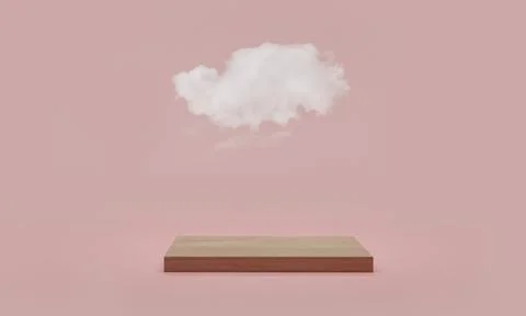 3d rendering. Minimal podium scene with cloud on pink pastel background. Abst Stock Photos