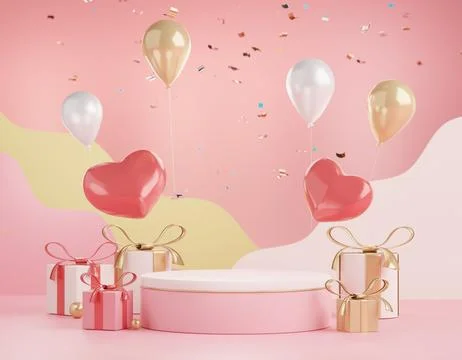 3d rendering of minimal scene of blank podium with Valentine's Day theme. D.. Stock Illustration