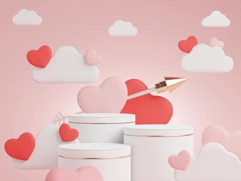 3d rendering of minimal scene of blank podium with Valentine's Day theme. D.. Stock Illustration