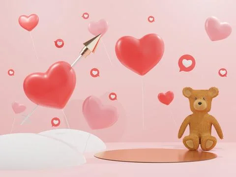 3d rendering of minimal scene of blank podium with Valentine's Day theme. D.. Stock Illustration