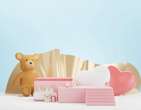 3d rendering of minimal scene of blank podium with Valentine's Day theme. D.. Stock Illustration