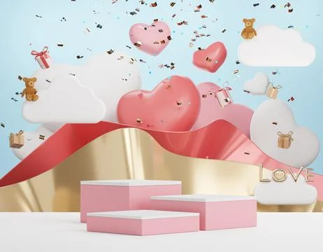 3d rendering of minimal scene of blank podium with Valentine's Day theme. D.. Stock Illustration