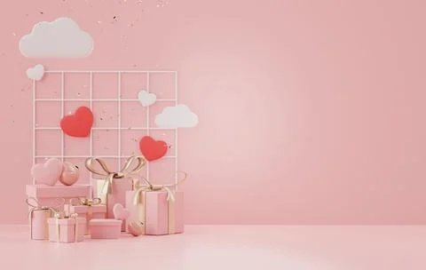 3d rendering of minimal scene of blank space with Valentine's Day theme. Di.. Stock Photos