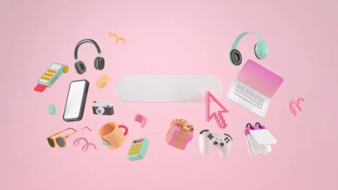 3d rendering of Minimal search bar and pink cursor. Stock Footage 148856960