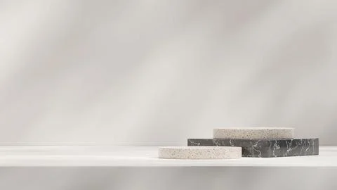 3d rendering of Minimal terrazzo and concrete texture podium steps on gray backg Illustrazione stock