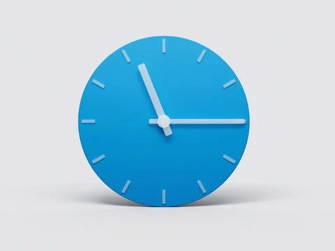 3d rendering of a minimalistic blue clock showing 11:15 o'clock, on a gray backd Stock-Illustration