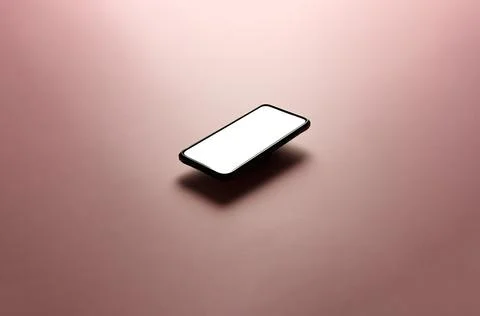 A 3D rendering of a minimalistic design with a floating smartphone on a paste Stock Photos