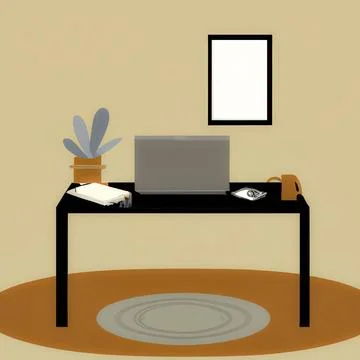 3D rendering of a minimalistic workspace interior with a laptop on a desk Stock Illustration