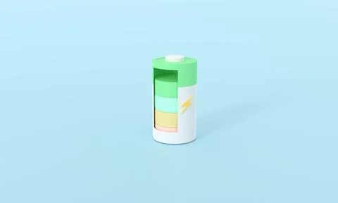 3d rendering minimum battery icon. energy charging. power tube. battery Illustrazione stock