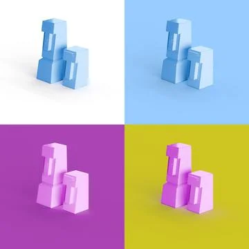 3D rendering of Moai statues isolated on colorful sections 스톡 일러스트