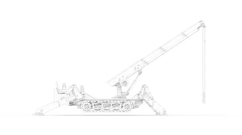 3D rendering of a mobile crane standing on its feet isolated in a white studio. Ilustración de archivo