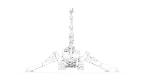 3D rendering of a mobile crane standing on its feet isolated in a white studio. Ilustración de archivo