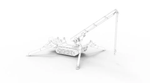 3D rendering of a mobile crane standing on its feet isolated in a white studio. Ilustración de archivo