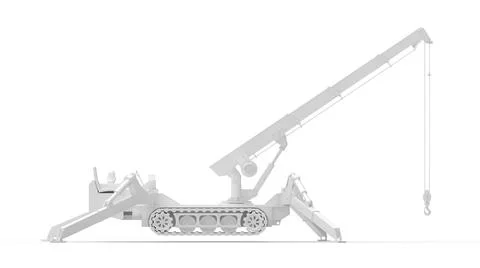 3D rendering of a mobile crane standing on its feet isolated in a white studio. Ilustración de archivo