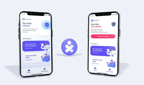 3D rendering of mobile phone and app immuni screen Stock Illustration