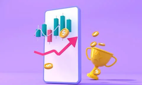 3d rendering mobile phone operation financial information and investment funds  Stock Illustration