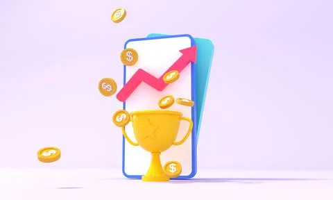 3d rendering mobile phone operation financial information and investment funds  Stock Illustration