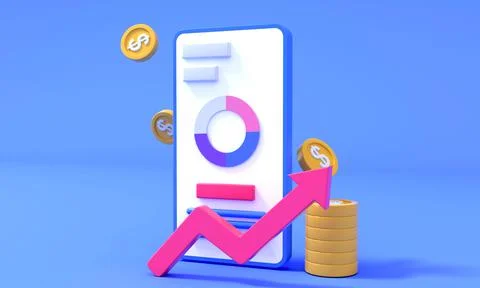 3d rendering mobile phone operation financial information and investment funds  Stock Illustration