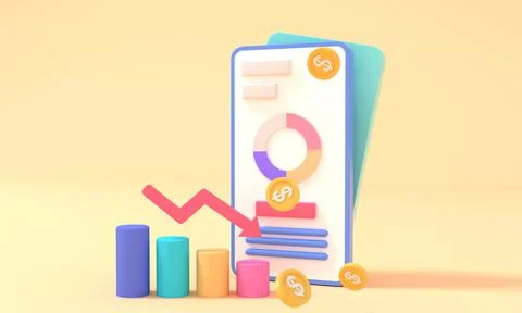 3d rendering mobile phone operation financial information and investment funds  Stock Illustration