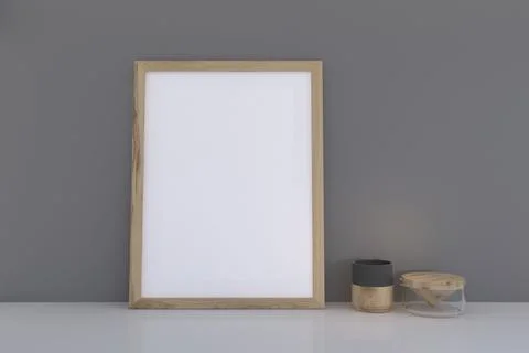 3D rendering of a mockup frame near a gray wall 스톡 일러스트