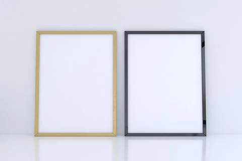 3D rendering of mockup frames near a white wall Stock Illustration
