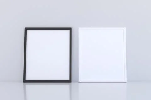 3D rendering of mockup frames near a white wall Stock Illustration